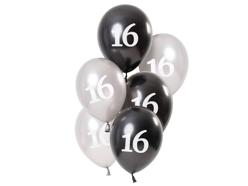 Set of balloons for the sixteenth birthday Glossy black - 23 cm - 6 pcs.