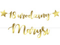 Baner z napisem 18 urodziny z gwiazdkami złoty - 140 cm - 1 szt.