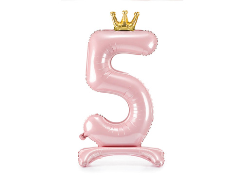 Foil balloon standing number 5 pink with crown - 84 cm - 1 pc.