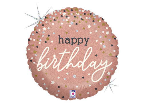 Balon foliowy Happy Birthday różowe złoto - 46 cm - 1 szt.