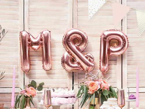 Foil balloon letter "P" pink and gold - 35 cm