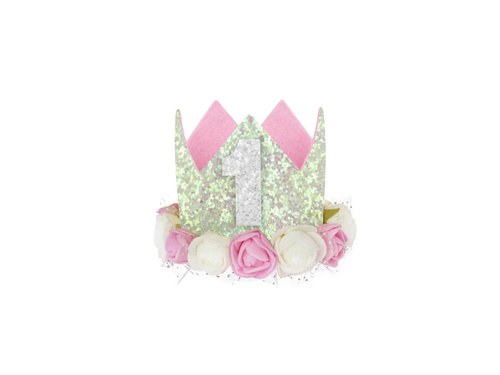 Crown with foam roses for a birthday party white - 1 pc.