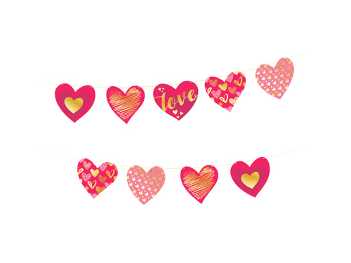 Paper garland Hearts in patterns - 200 cm - 1 pc.