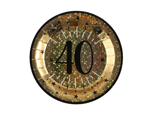 Sparkling fortieth birthday plates - 22,5 cm - 10 pcs.