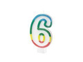 Number candle with colored border number 6 - 8,5 cm - 1 pcs.