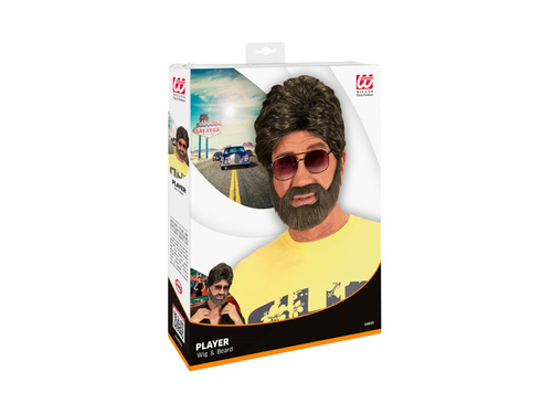 Brązowa peruka Player z brodą