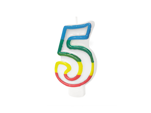 Number candle with colorful border number 5 - 8,5 cm - 1 pcs.