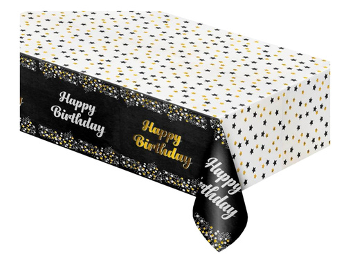 Happy Birthday tablecloth black - 137 x 183 cm - 1 pcs.