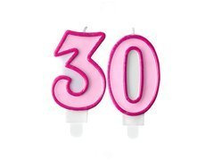 Świeczki cyferki różowe - 30 - trzydziestka - 2 szt.