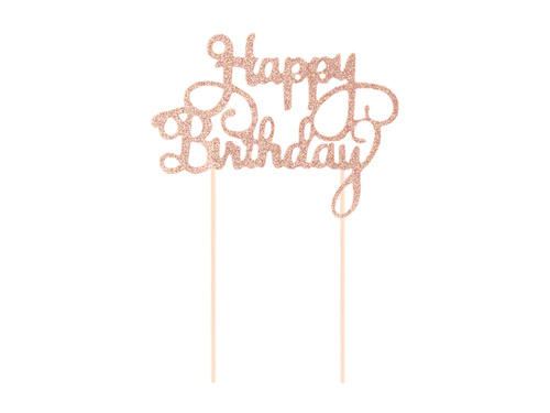 Happy Birthday cake topper glitter pink gold - 1 pc.