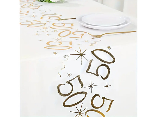 Dekoracja bieżnik na stół z nadrukiem na 50 urodziny - 28 cm x 2,5 m - 1 szt.