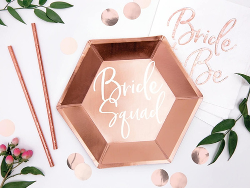 Talerzyki papierowe na Wieczór Panieński różowe złoto Bride Squad - 23 cm - 6 szt.