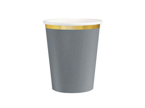 Kubeczki papierowe szare ze złotym brzegiem - 220 ml - 6 szt.