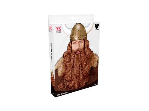 Peruka brązowa Wikinga z brodą i wąsami