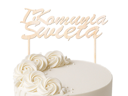 Wooden cake topper IHS First Holy Communion - 1 pc.