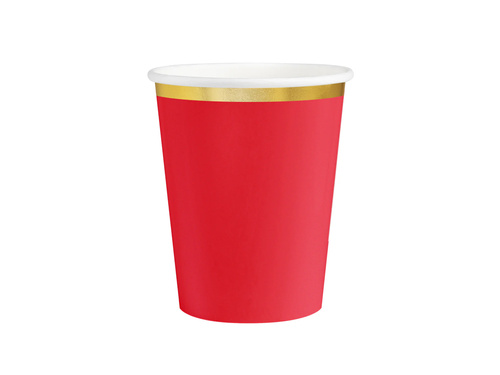 Red cups with gold rim - 220 ml - 6 pcs.