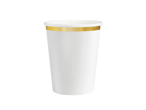 Kubeczki papierowe białe ze złotym brzegiem - 220 ml - 6 szt.