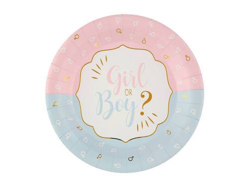 Talerzyki papierowe na Baby Shower Gender reveal Girl or Boy?  - 22,5 cm - 10 szt.