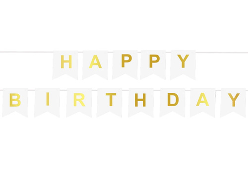 White flag banner with the inscription Happy Birthday - 190 cm - 1 pcs.