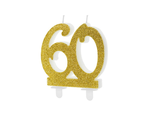 Candle for 60th birthday with gold glitter - 1 pc.