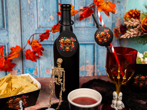 Dia De Los Muertos bottle tags - 8 pcs.