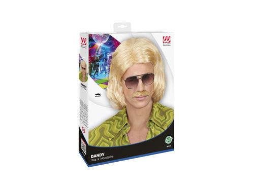 Blond peruka Dandy z lat 70. z wąsami