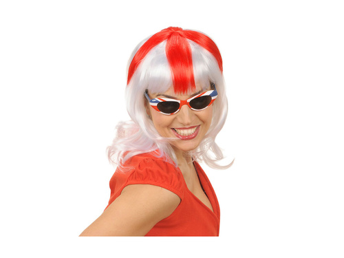 Biało-czerwono-biała peruka kibicki - Anglia