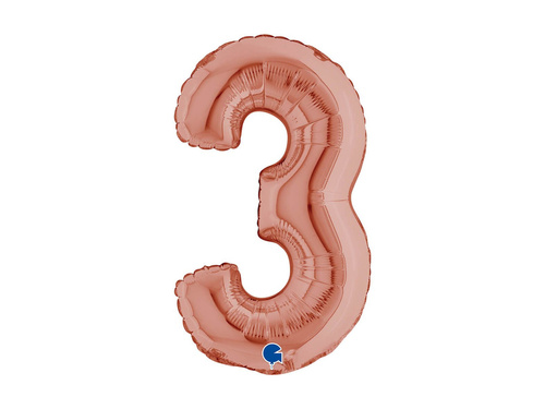 Balon foliowy cyfra 3 złoty róż - 14" - 1 szt.