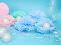 Hanging decoration pompon flower - blue - 25 cm - 1 pc.