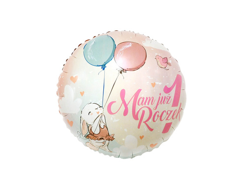 Pink foil balloon I'm already one year old with a bunny - 46 cm