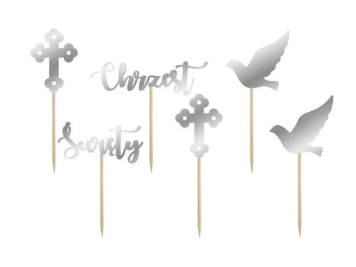 Christening silver muffin decorations - 6 pcs.