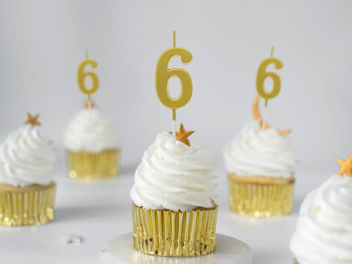Metallic gold number candle - 6 - six