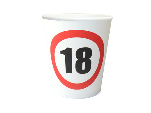 Kubeczki papierowe na urodziny Zakaz 18 - 250 ml - 6 szt.