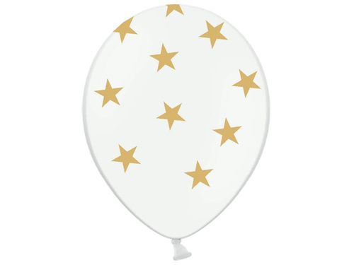 Balony pastelowe białe w złote gwiazdki - 30 cm - 50 szt.