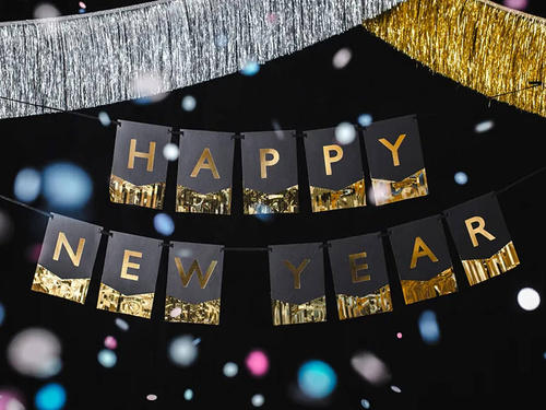 Happy New Year banner black - 135 cm - 1 pc.