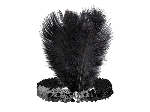 Opaska z piórami i cekinami Retro czarna - 1 szt.