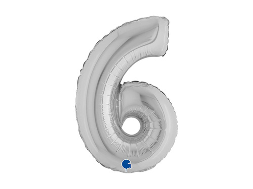 Balon foliowy cyfra 6 srebrny - 14" - 1 szt.