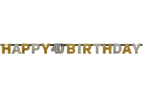 Baner Happy Birthday na czterdziestkę - 240 cm - 1 szt.