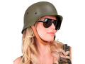 Green military helmet