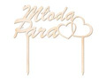 Wooden cake topper Bride and Groom with hearts - 15 cm