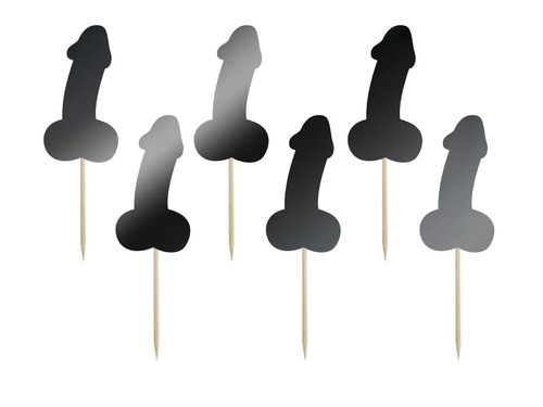 Black penis picks for bachelorette party - 7 cm - 6 pcs.