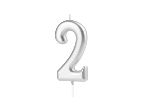 Silver number candle - 2 - 1 piece.