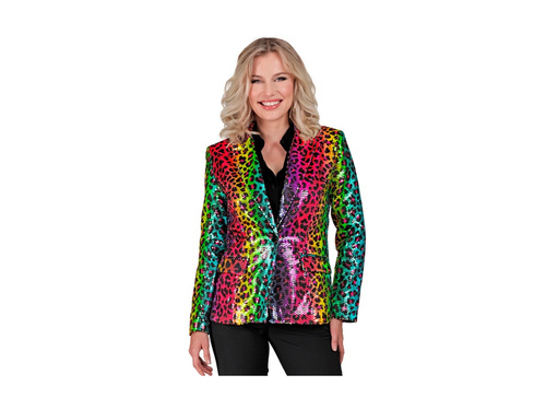 Imprezowa marynarka Party Fashion - tęczowa cekinowa panterka