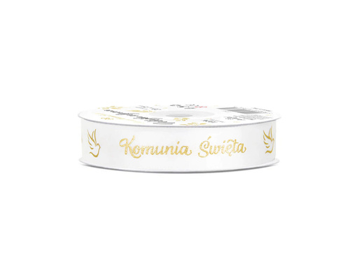 White satin ribbon with the inscription Holy Communion - 15 mm / 20 m - 1 pc.