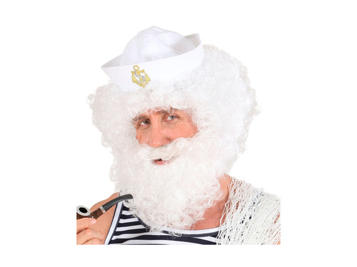 Biała kręcona peruka z brodą