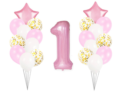 Set of balloons for a birthday party pink - 21 pcs.