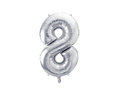 Balon foliowy cyfra 8 srebrna - 72 cm - 1 szt.
