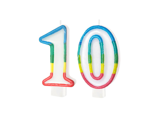 Świeczki cyferki z kolorową obwódką cyfra 10 - 8,5 cm - 2 szt.