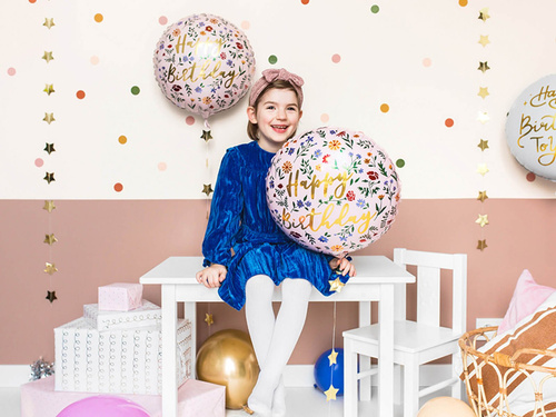 Happy Birthday flower foil balloon - 45 cm - 1 pc.