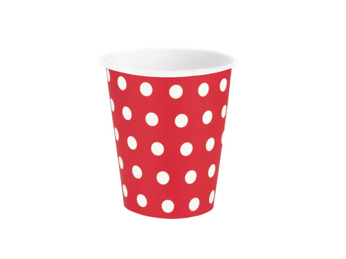 Paper cups red with white dots - 220 ml - 6 pcs.